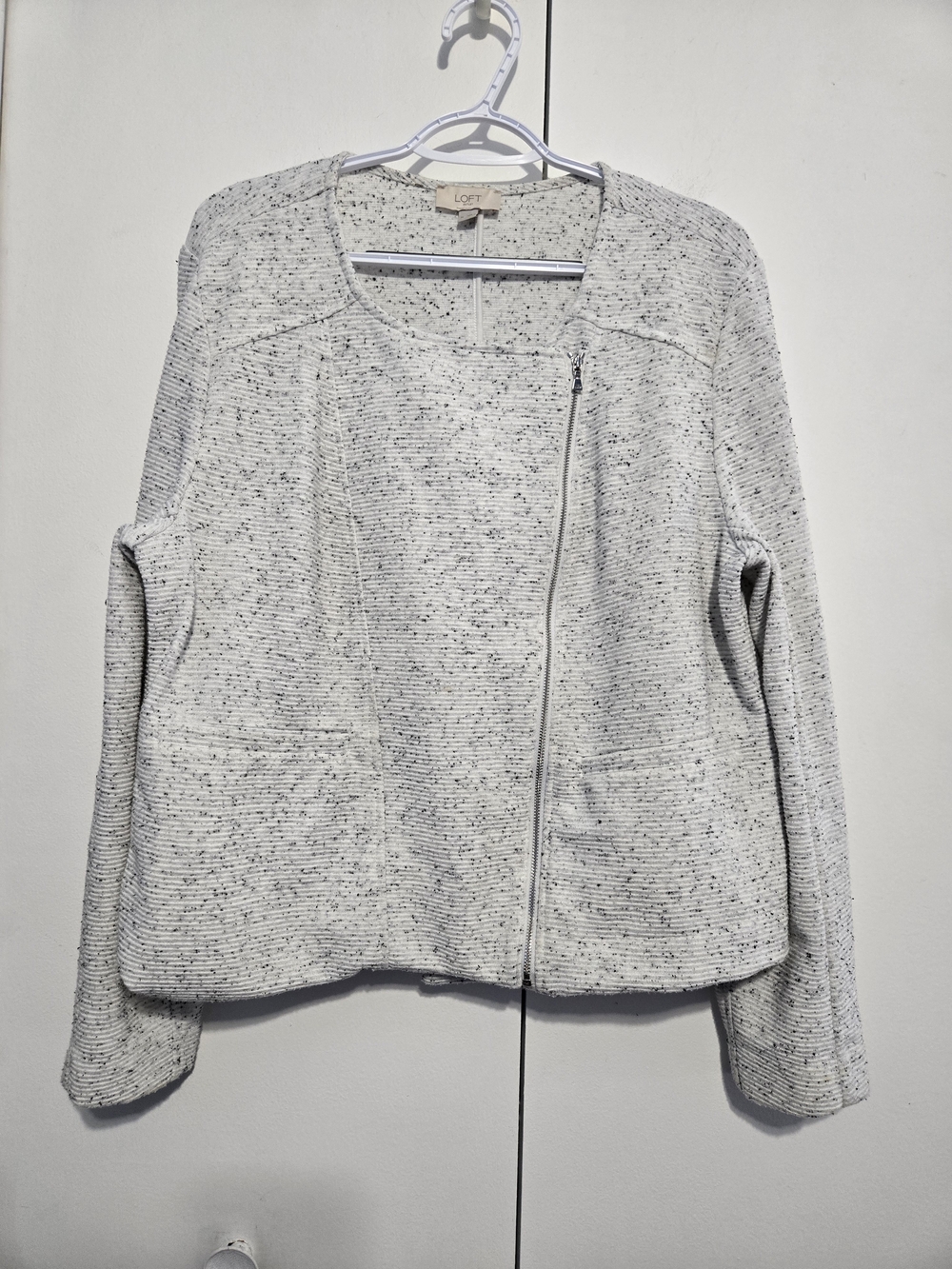 LOFT Outlet Textured Moto Jacket XL White Black Speckled Zip Front Career Casual